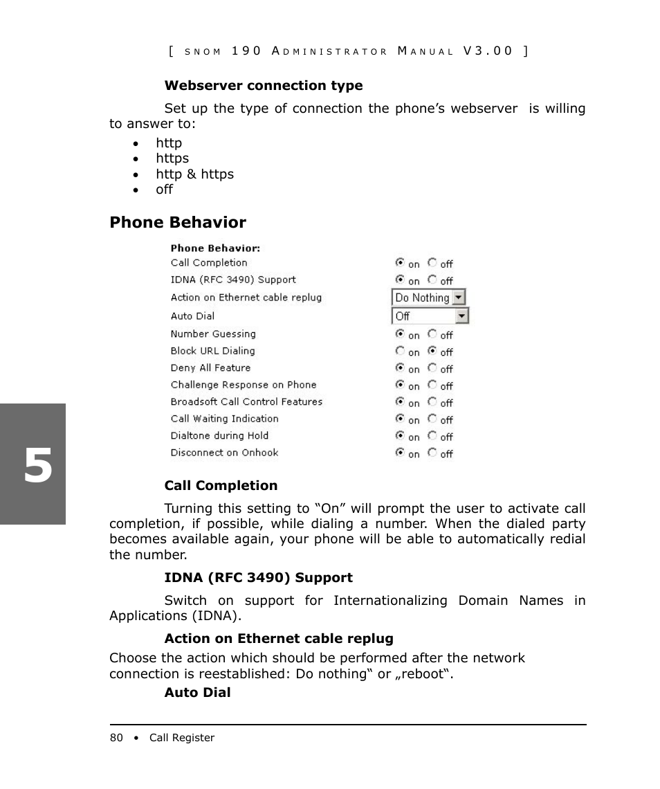 Phone behavior | Snom 190 User Manual | Page 80 / 99