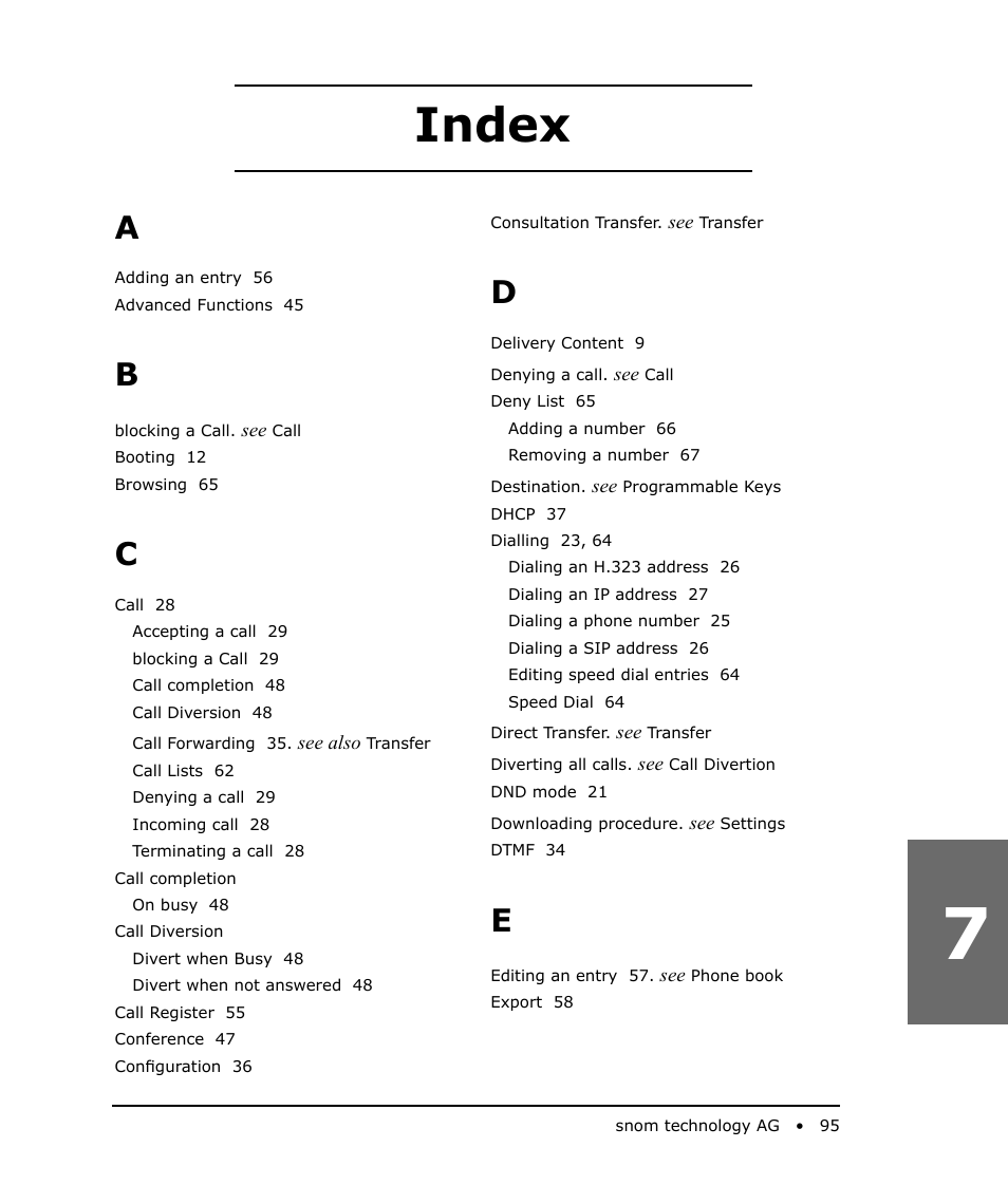 Index | Snom 190 User Manual | Page 95 / 99
