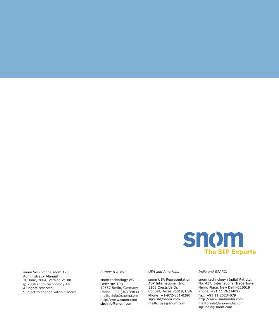 1 9 0 a, V 3 . 0 0 | Snom 190 User Manual | Page 99 / 99