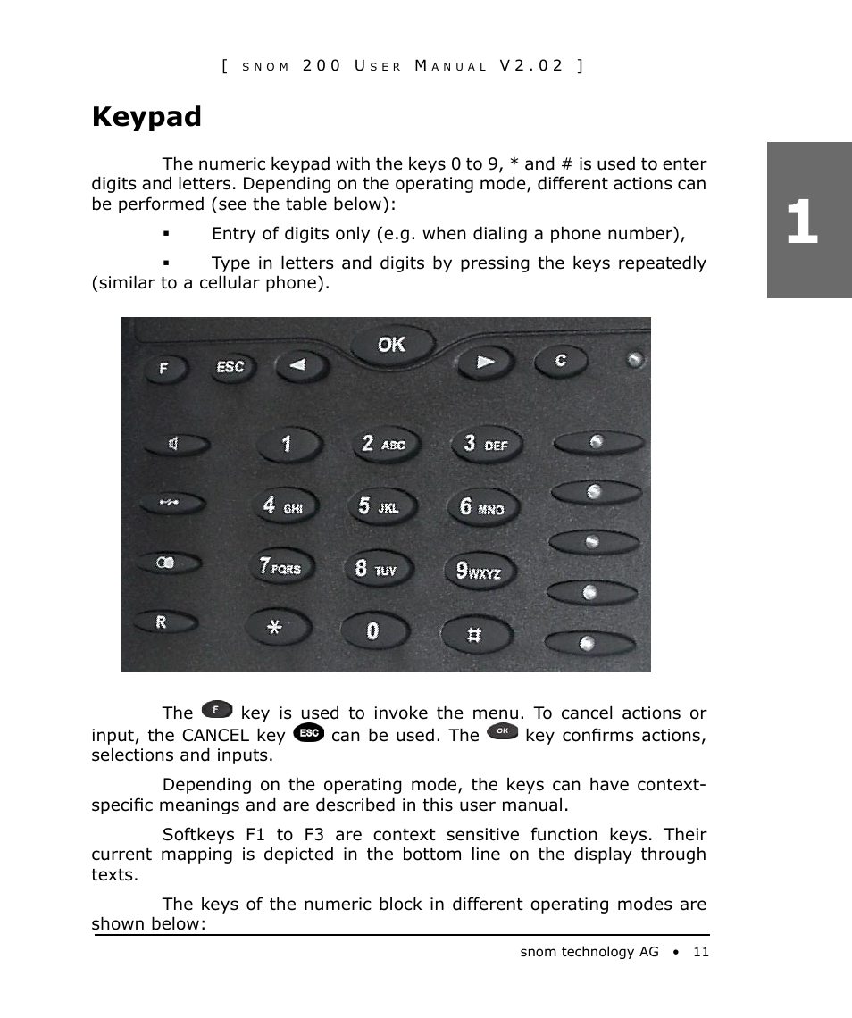 Keypad | Snom 200 User Manual | Page 11 / 70