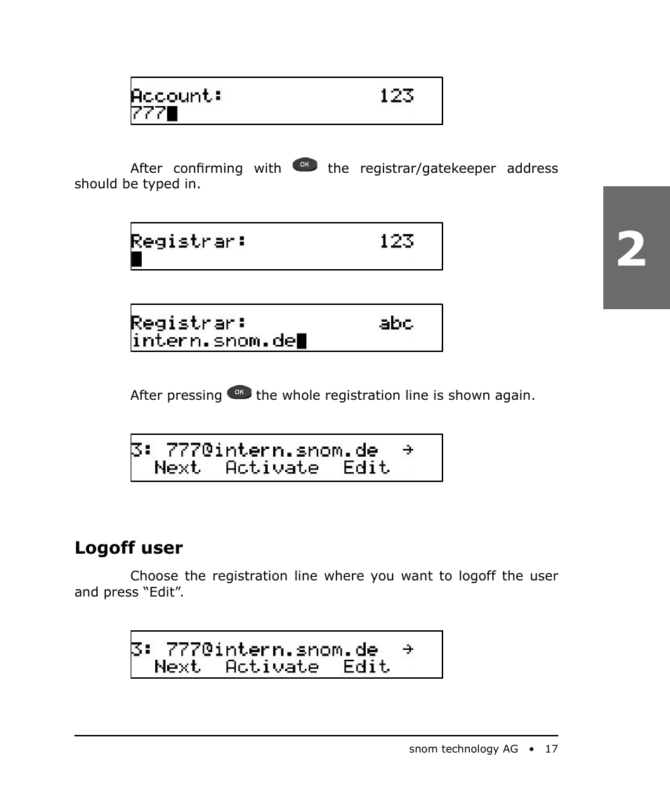 Logoff user | Snom 200 User Manual | Page 17 / 70