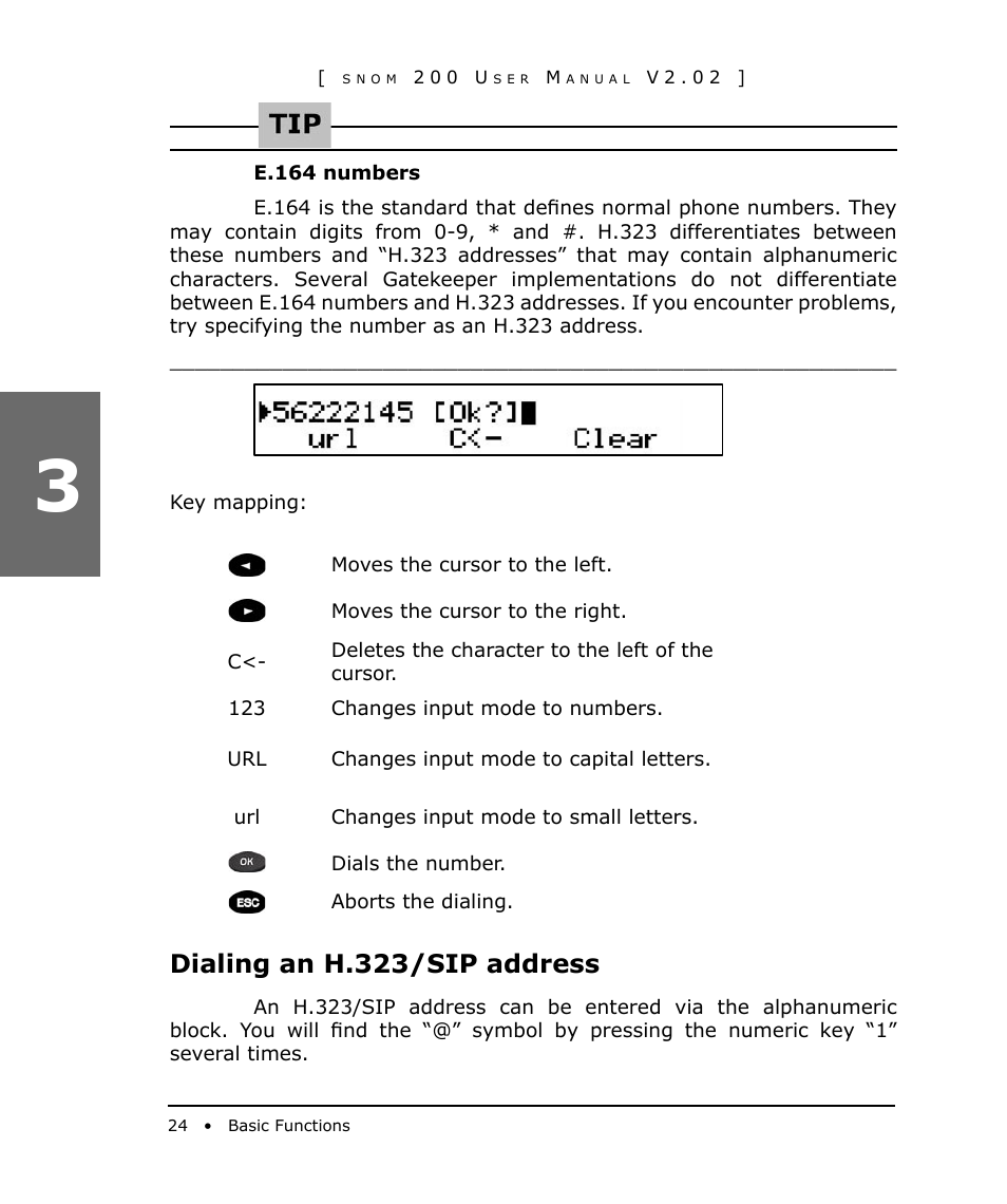 Dialing an h.323/sip address | Snom 200 User Manual | Page 24 / 70