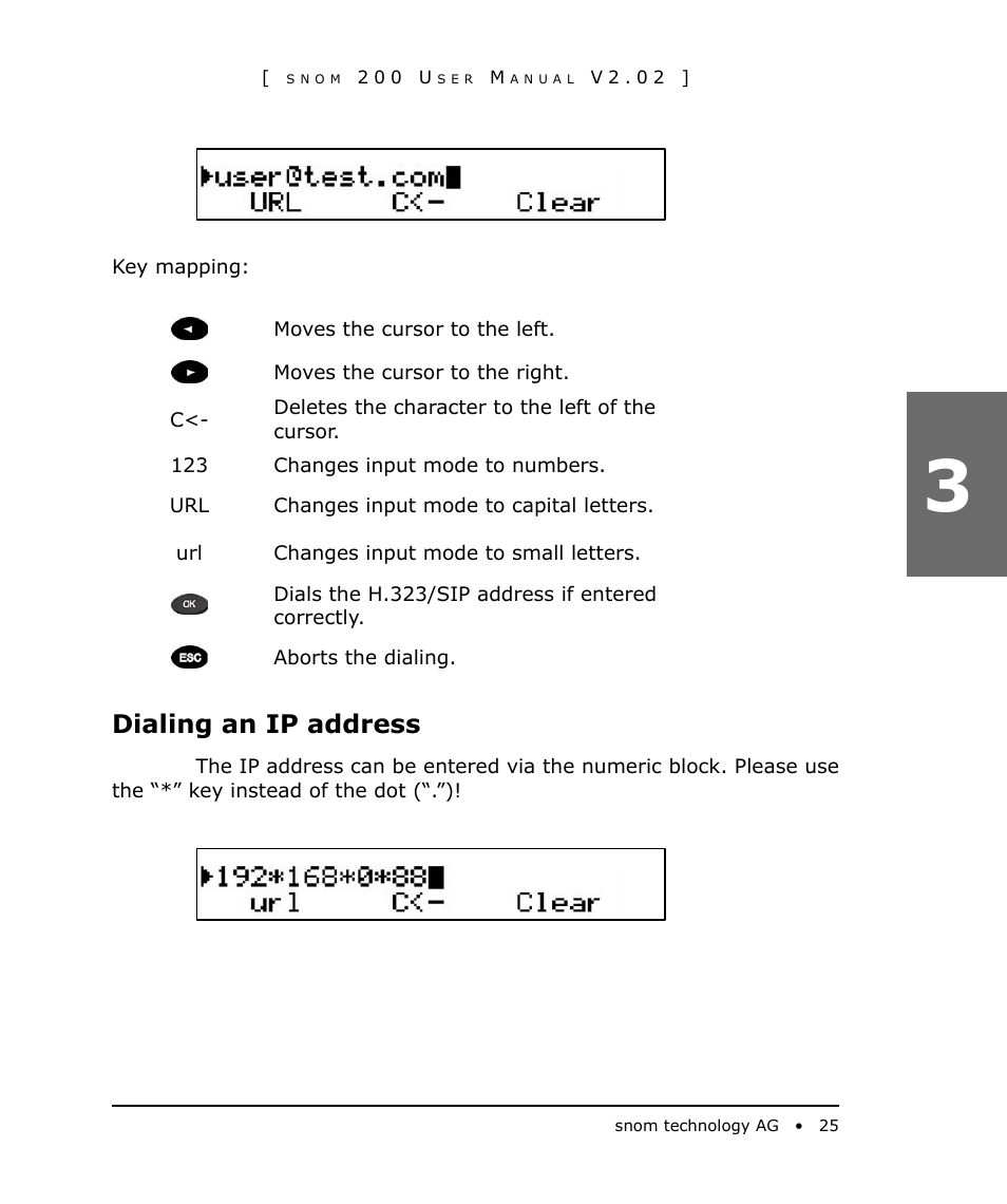 Dialing an ip address | Snom 200 User Manual | Page 25 / 70