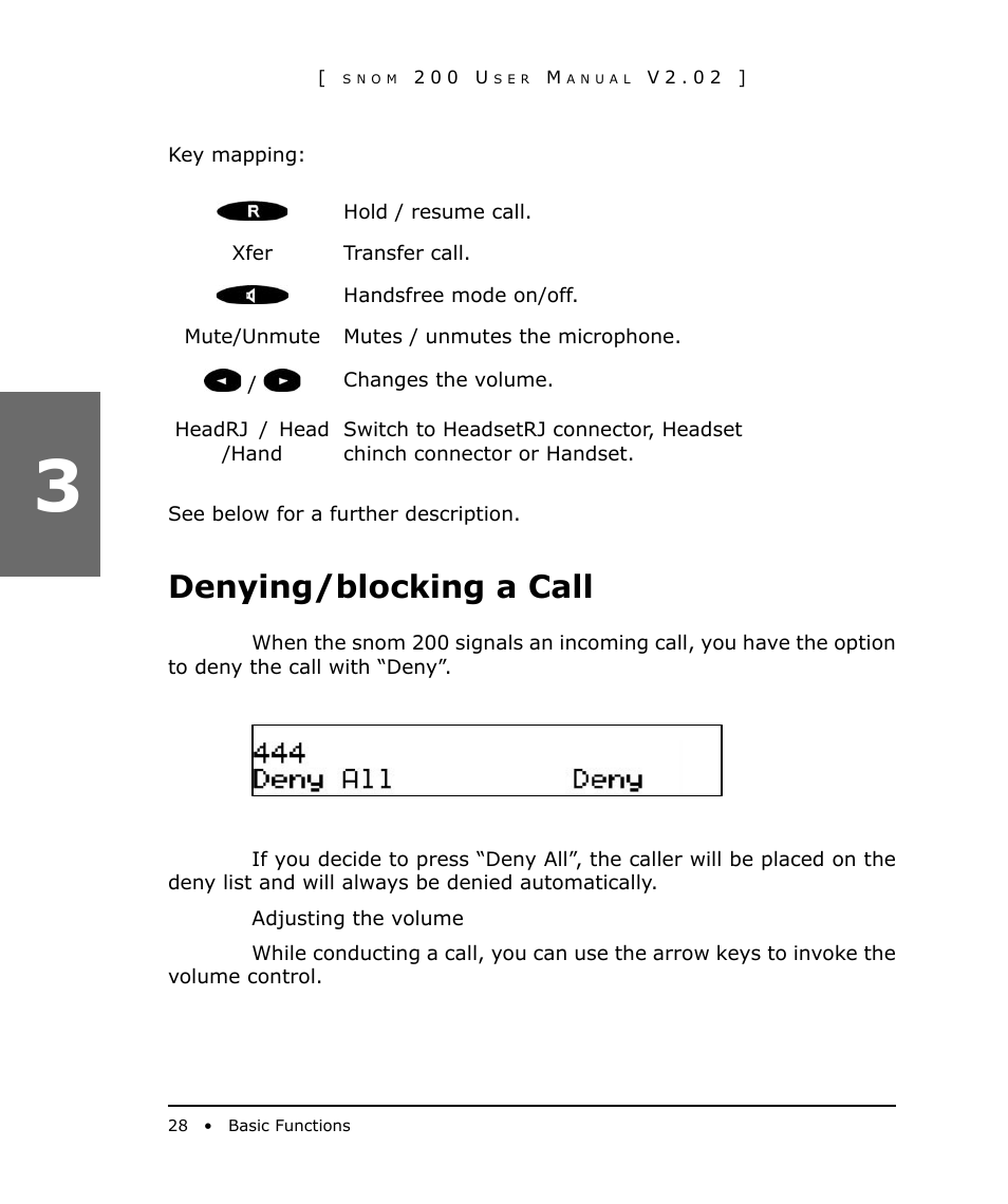 Denying/blocking a call | Snom 200 User Manual | Page 28 / 70
