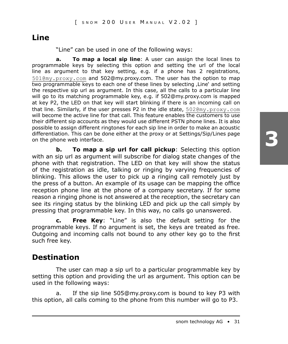 Line, Destination | Snom 200 User Manual | Page 31 / 70