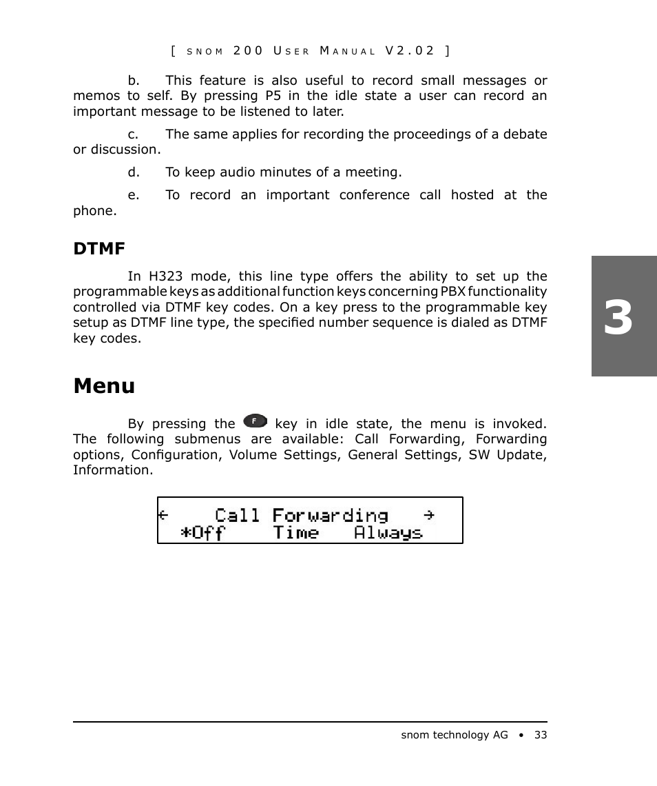 Dtmf, Menu | Snom 200 User Manual | Page 33 / 70