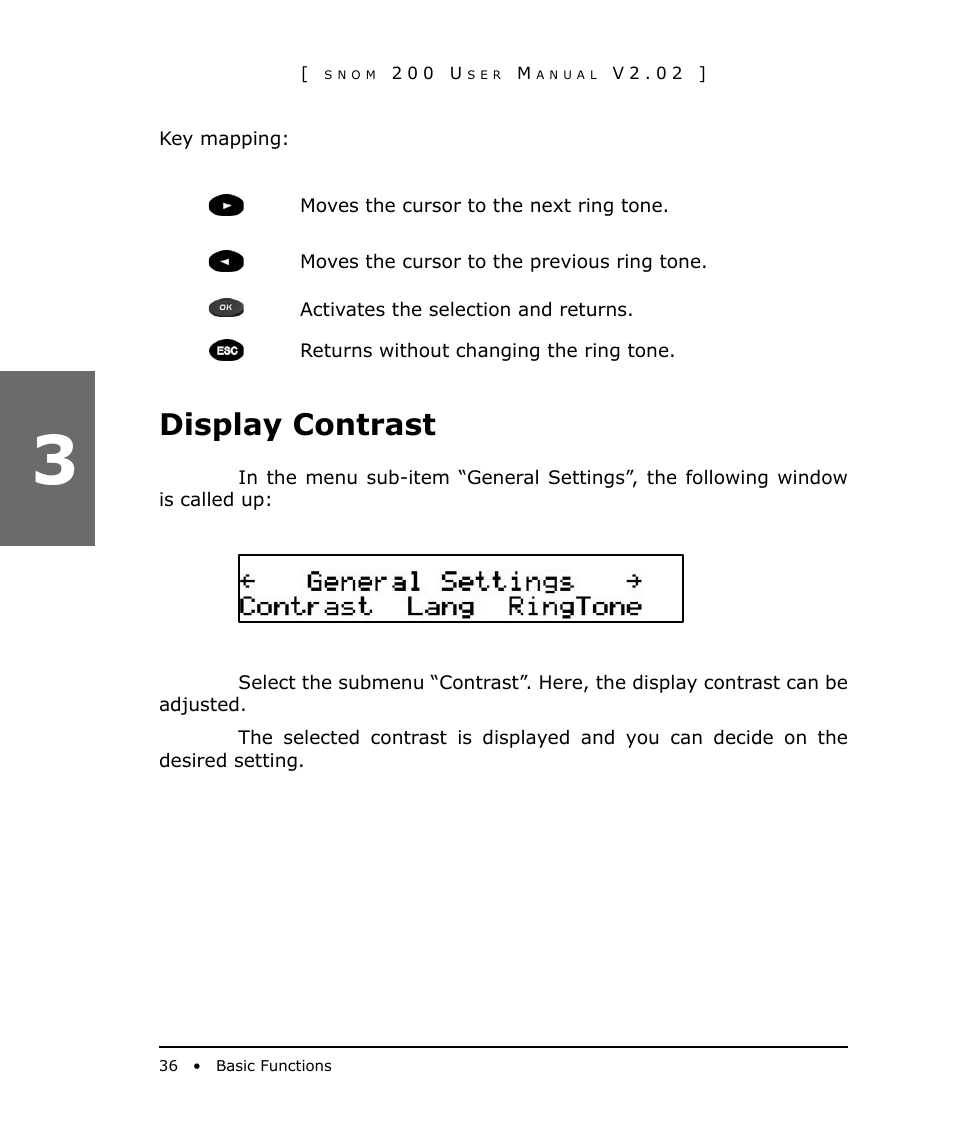 Display contrast | Snom 200 User Manual | Page 36 / 70