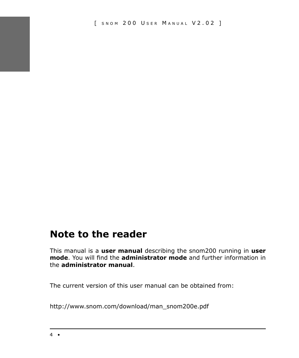 Note to the reader | Snom 200 User Manual | Page 4 / 70