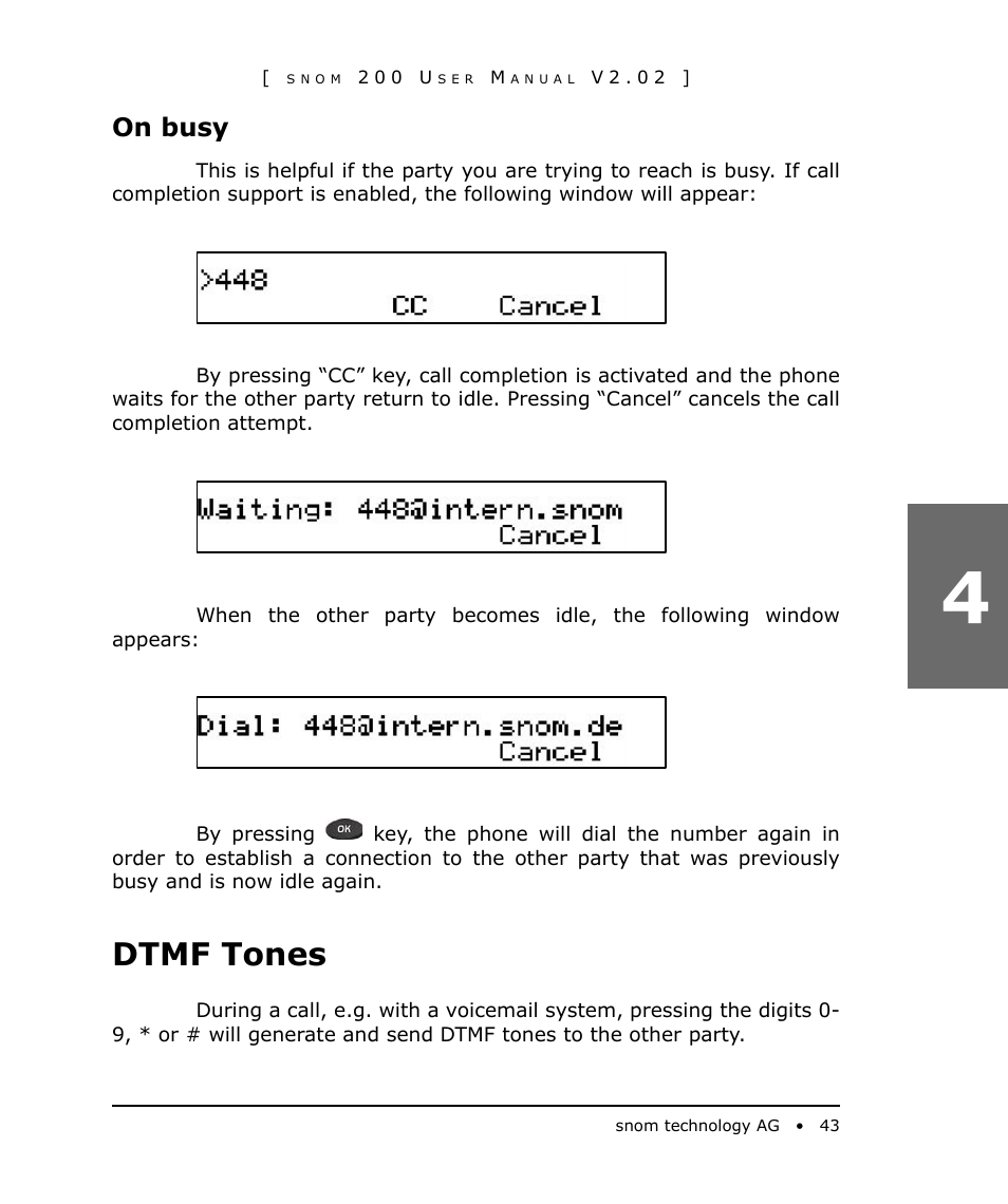 On busy, Dtmf tones | Snom 200 User Manual | Page 43 / 70