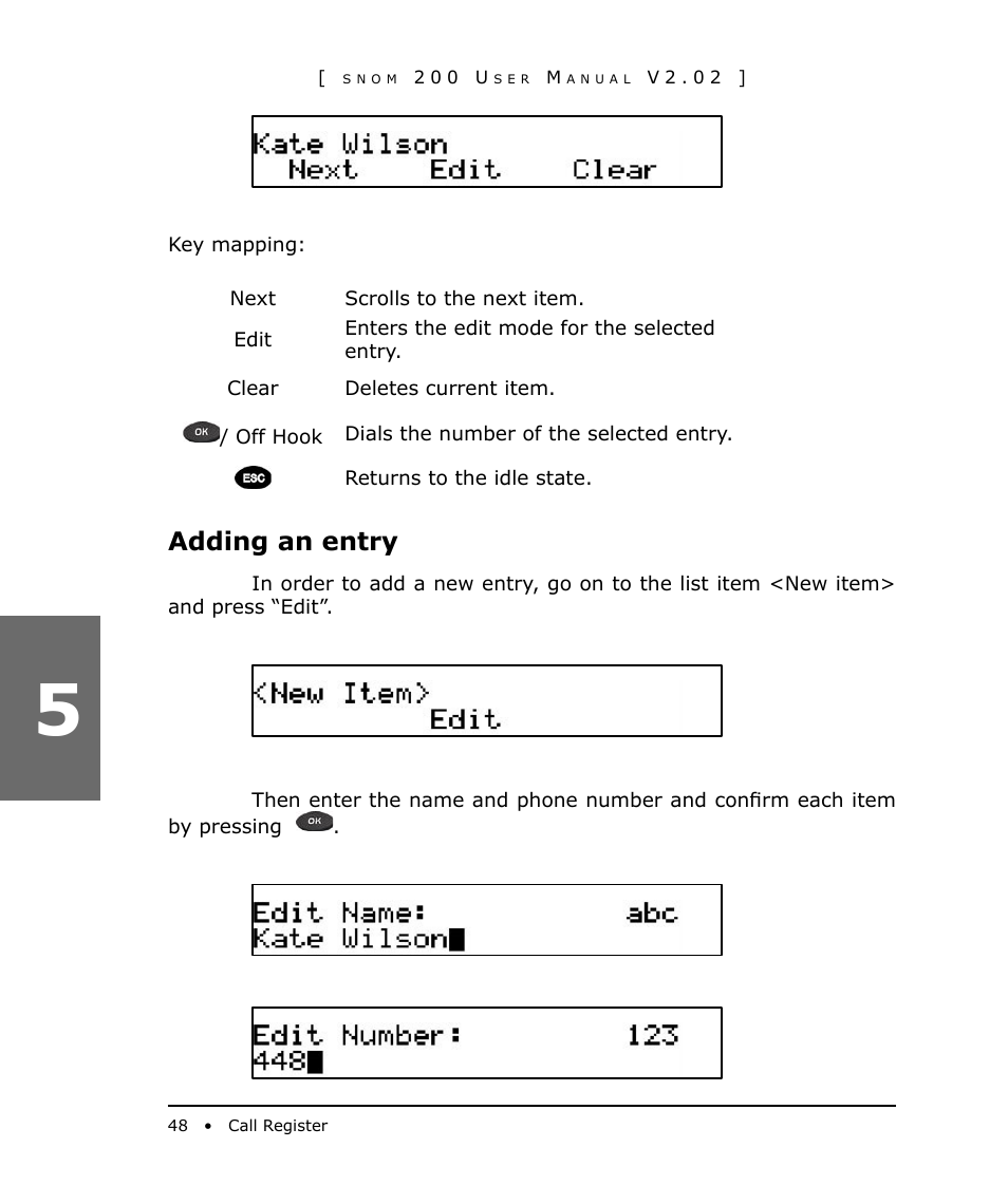 Adding an entry | Snom 200 User Manual | Page 48 / 70