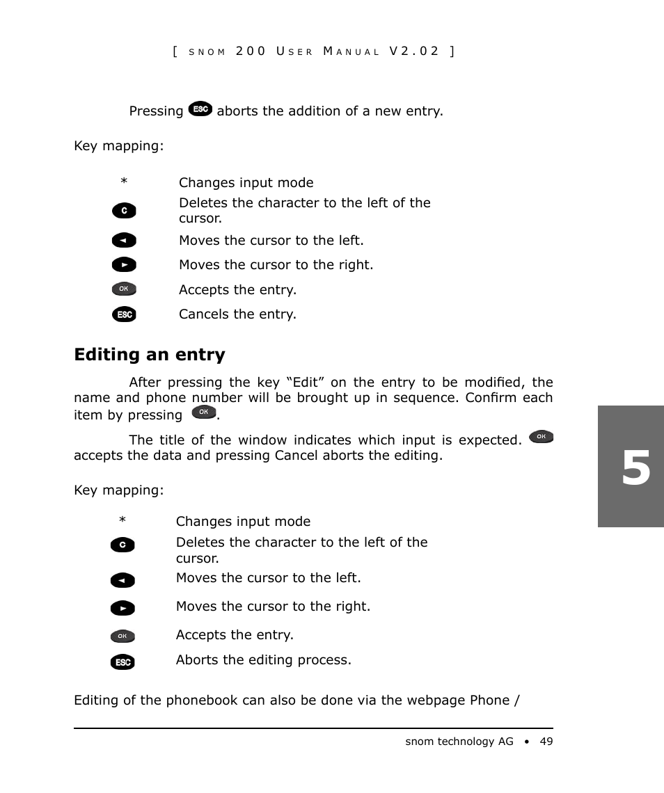 Editing an entry | Snom 200 User Manual | Page 49 / 70