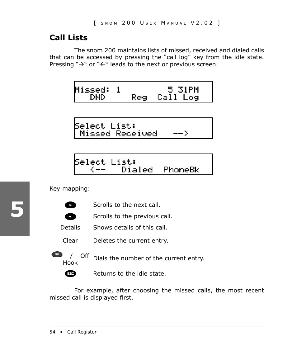 Call lists | Snom 200 User Manual | Page 54 / 70