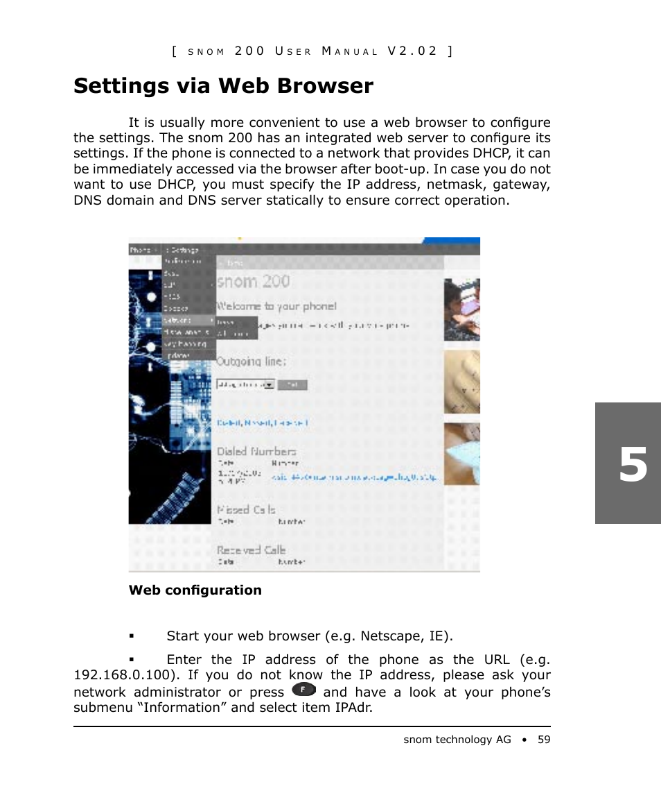 Settings via web browser | Snom 200 User Manual | Page 59 / 70