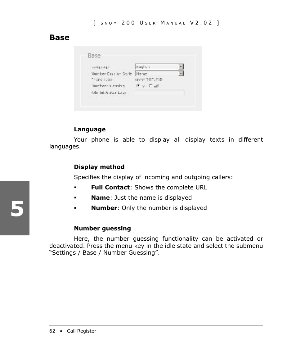 Base | Snom 200 User Manual | Page 62 / 70