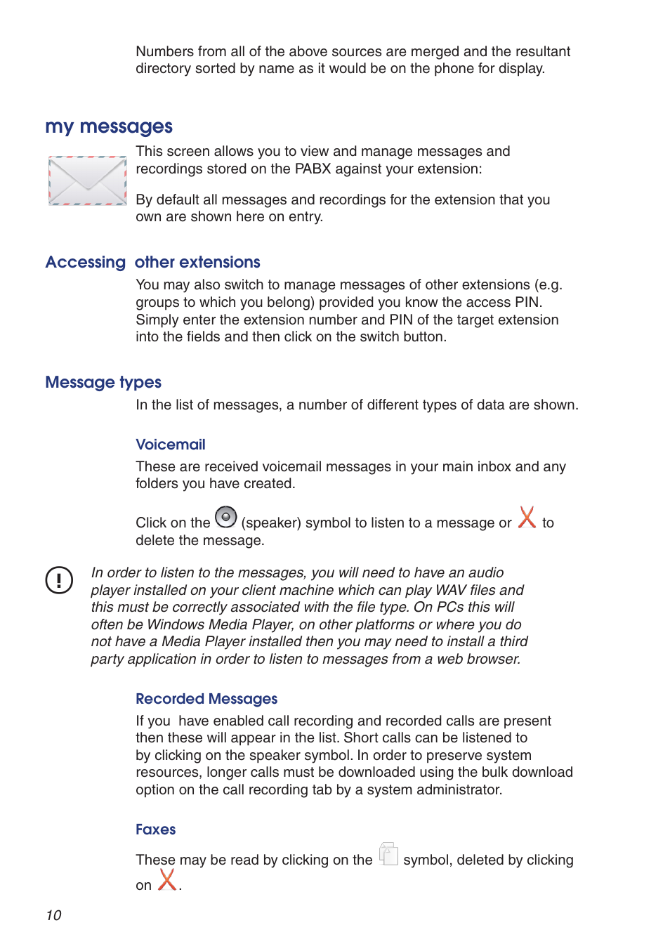 My messages, Accessing other extensions, Message types | Snom VoIP PABX User Manual | Page 10 / 36