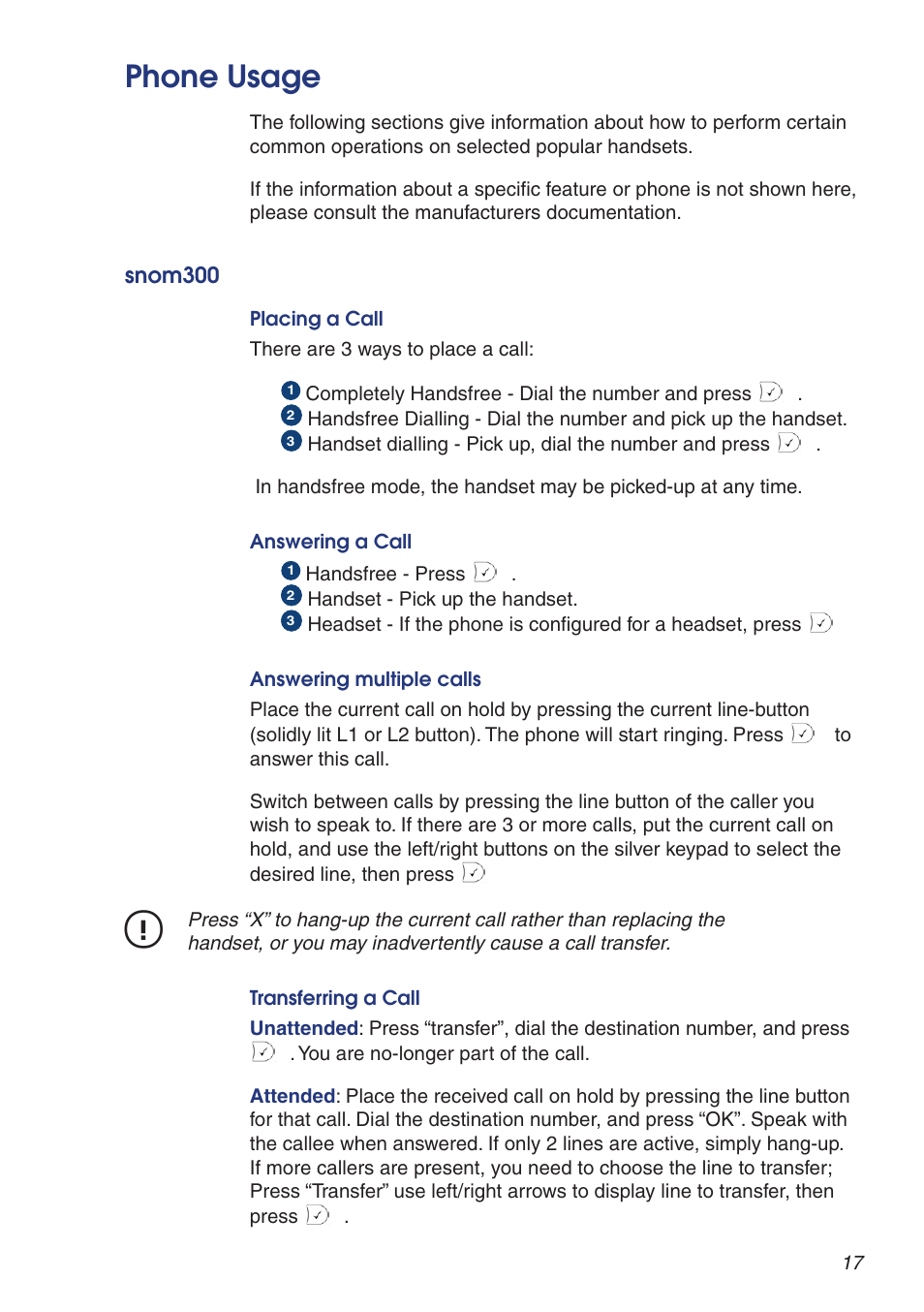 Phone usage, Snom300 | Snom VoIP PABX User Manual | Page 17 / 36