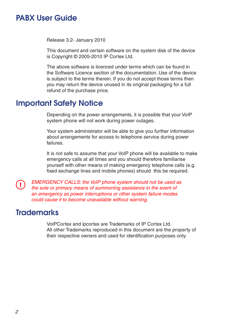 Pabx user guide, Important safety notice, Trademarks | Snom VoIP PABX User Manual | Page 2 / 36