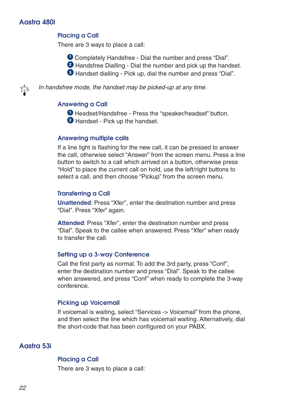 Aastra 480i, Aastra 53i | Snom VoIP PABX User Manual | Page 22 / 36