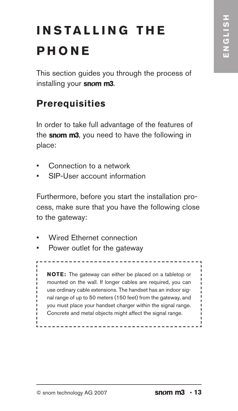 Prerequisities | Snom M3 User Manual | Page 13 / 33