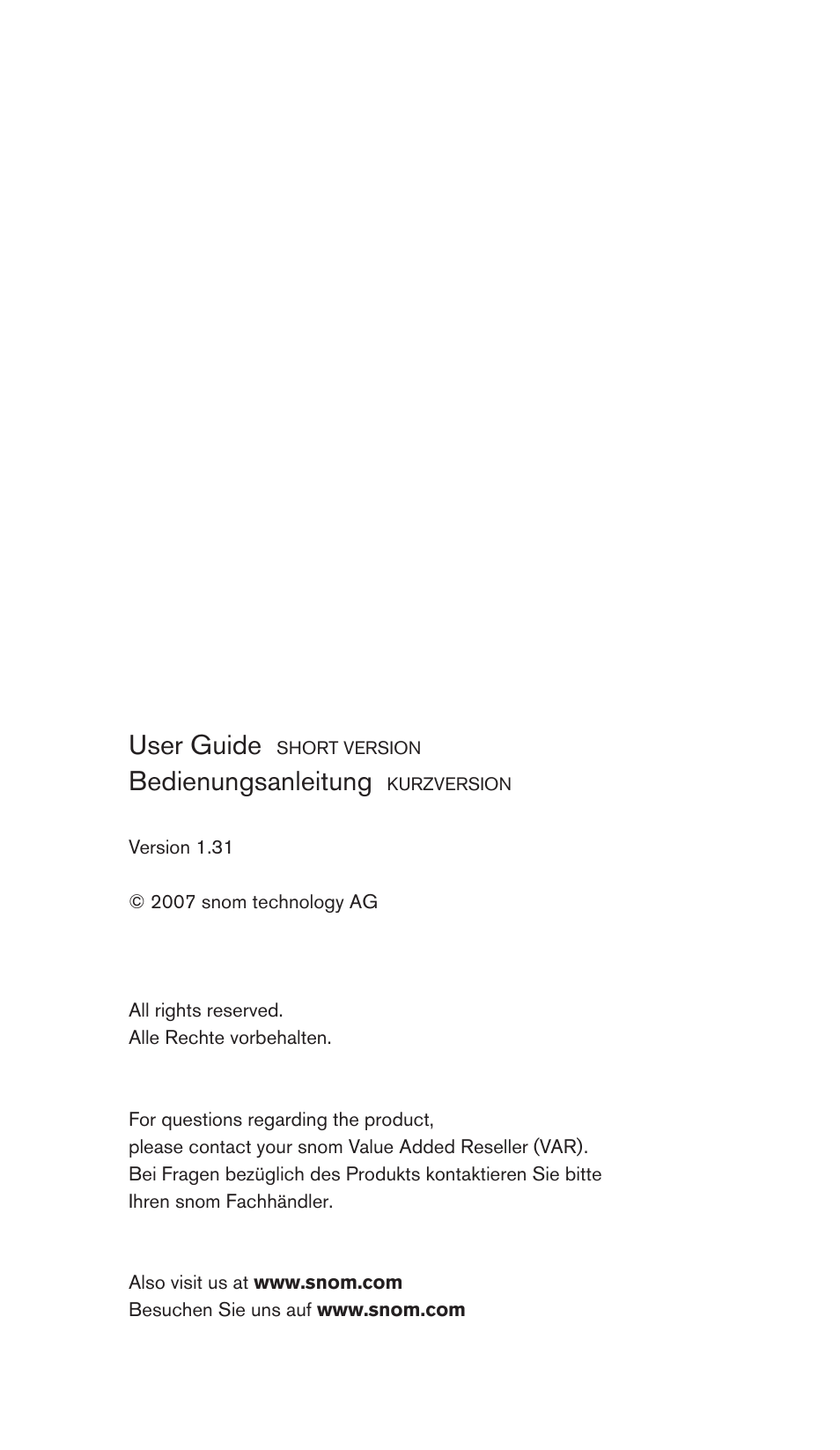 User guide, Bedienungsanleitung | Snom M3 User Manual | Page 2 / 33