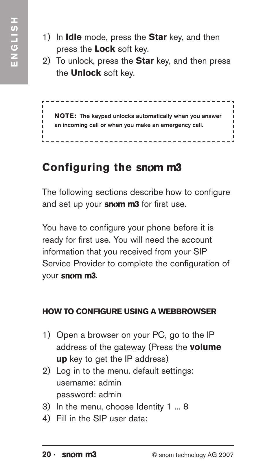 Configuring the | Snom M3 User Manual | Page 20 / 33