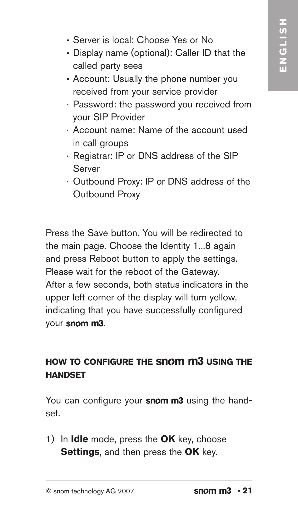 Snom M3 User Manual | Page 21 / 33