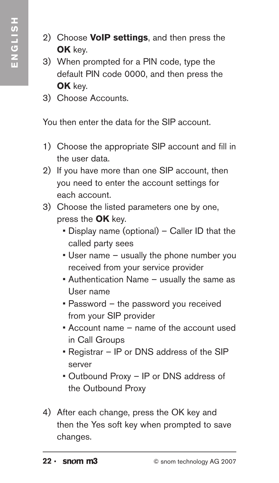 Snom M3 User Manual | Page 22 / 33