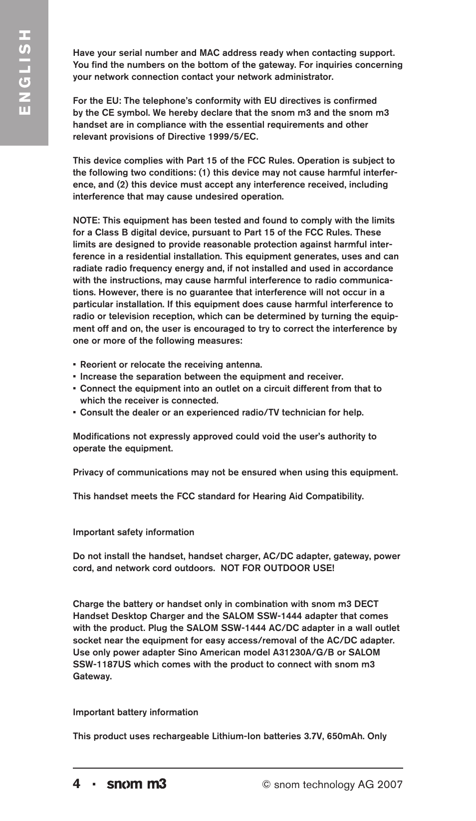 English | Snom M3 User Manual | Page 4 / 33