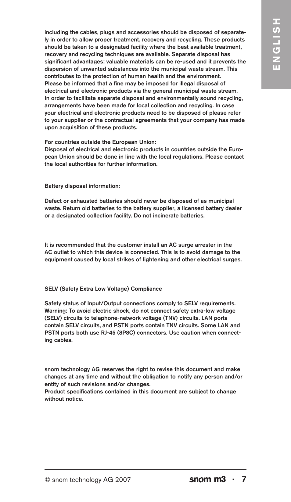 English | Snom M3 User Manual | Page 7 / 33