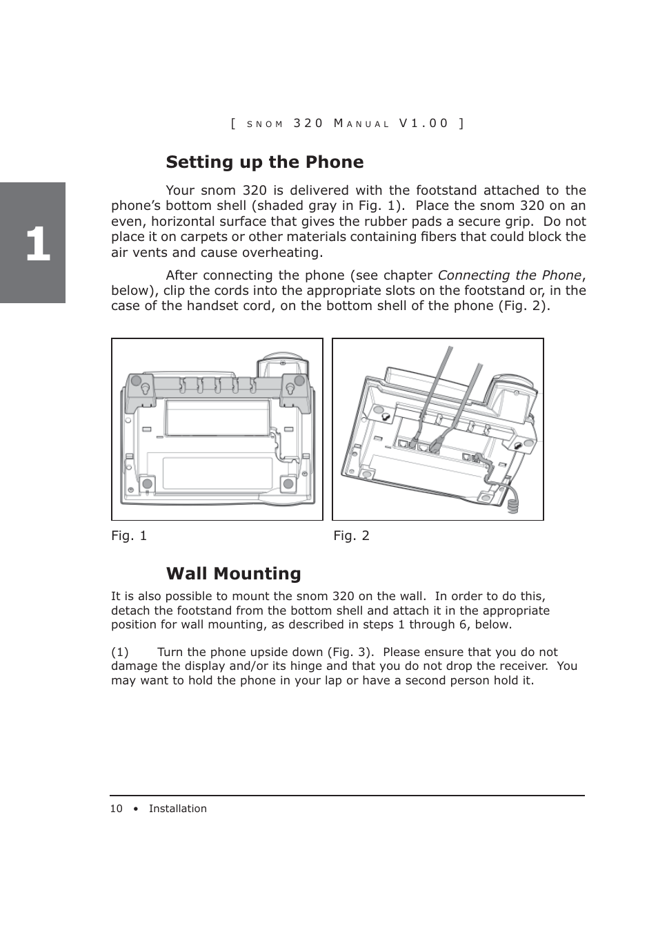 Setting up the phone, Wall mounting | Snom 320 User Manual | Page 10 / 108