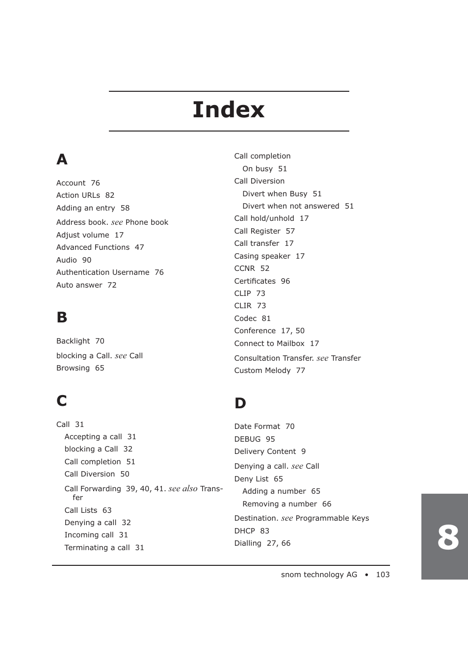 Index | Snom 320 User Manual | Page 103 / 108