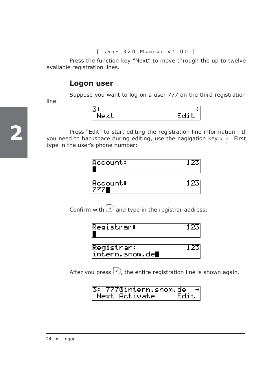 Logon user | Snom 320 User Manual | Page 24 / 108