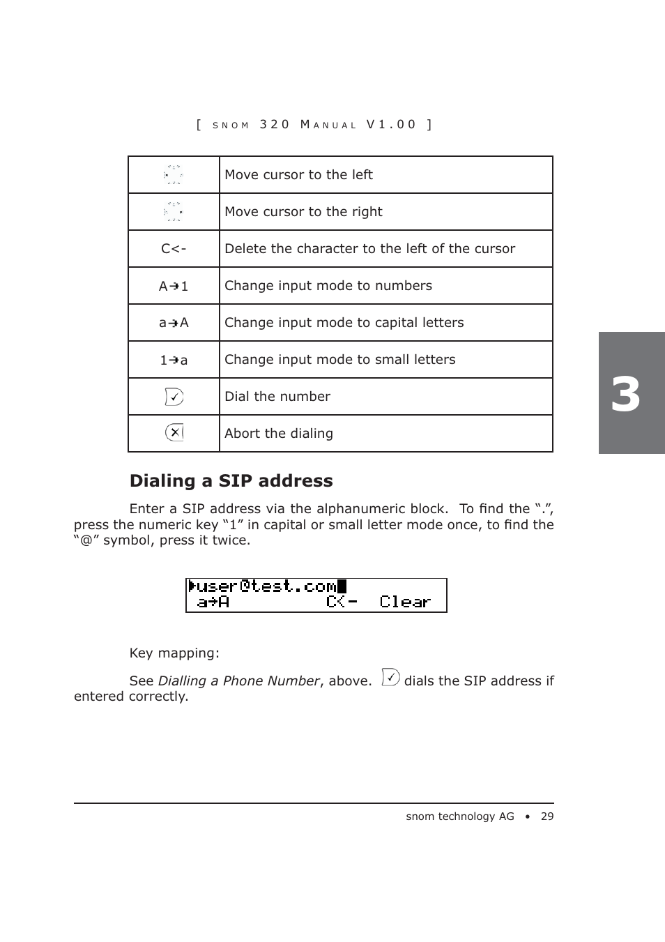 Dialing a sip address | Snom 320 User Manual | Page 29 / 108