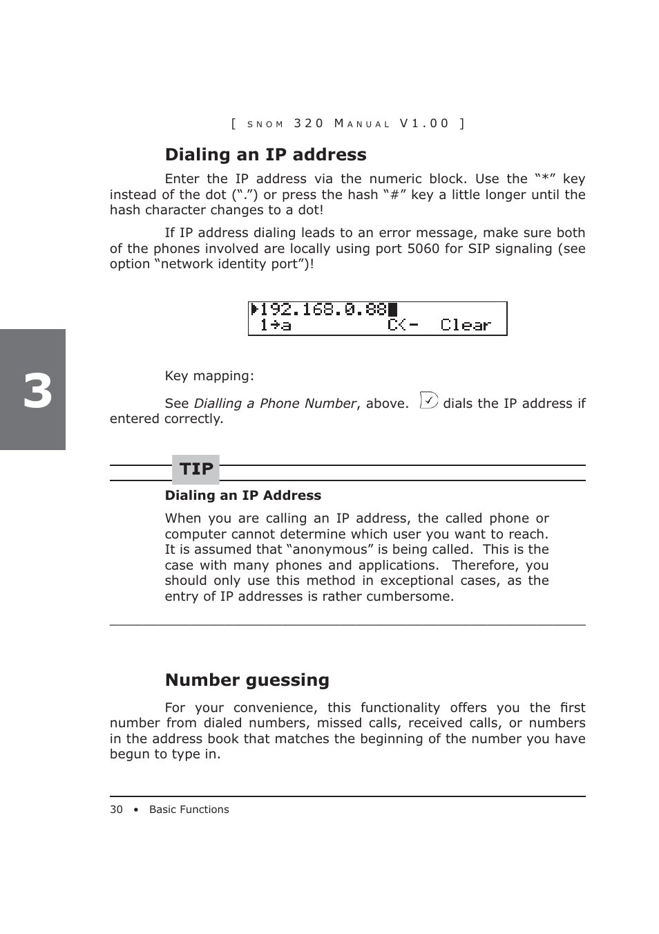 Dialing an ip address, Number guessing | Snom 320 User Manual | Page 30 / 108