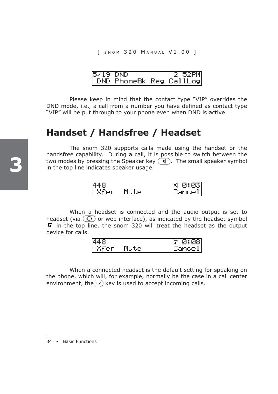 Handset / handsfree / headset | Snom 320 User Manual | Page 34 / 108