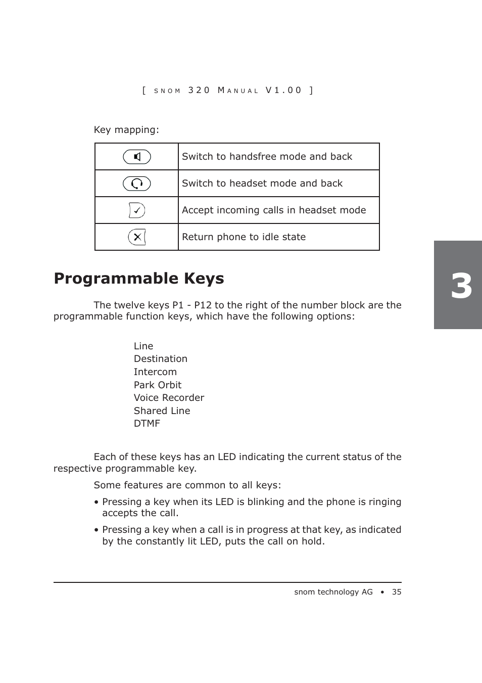 Programmable keys | Snom 320 User Manual | Page 35 / 108