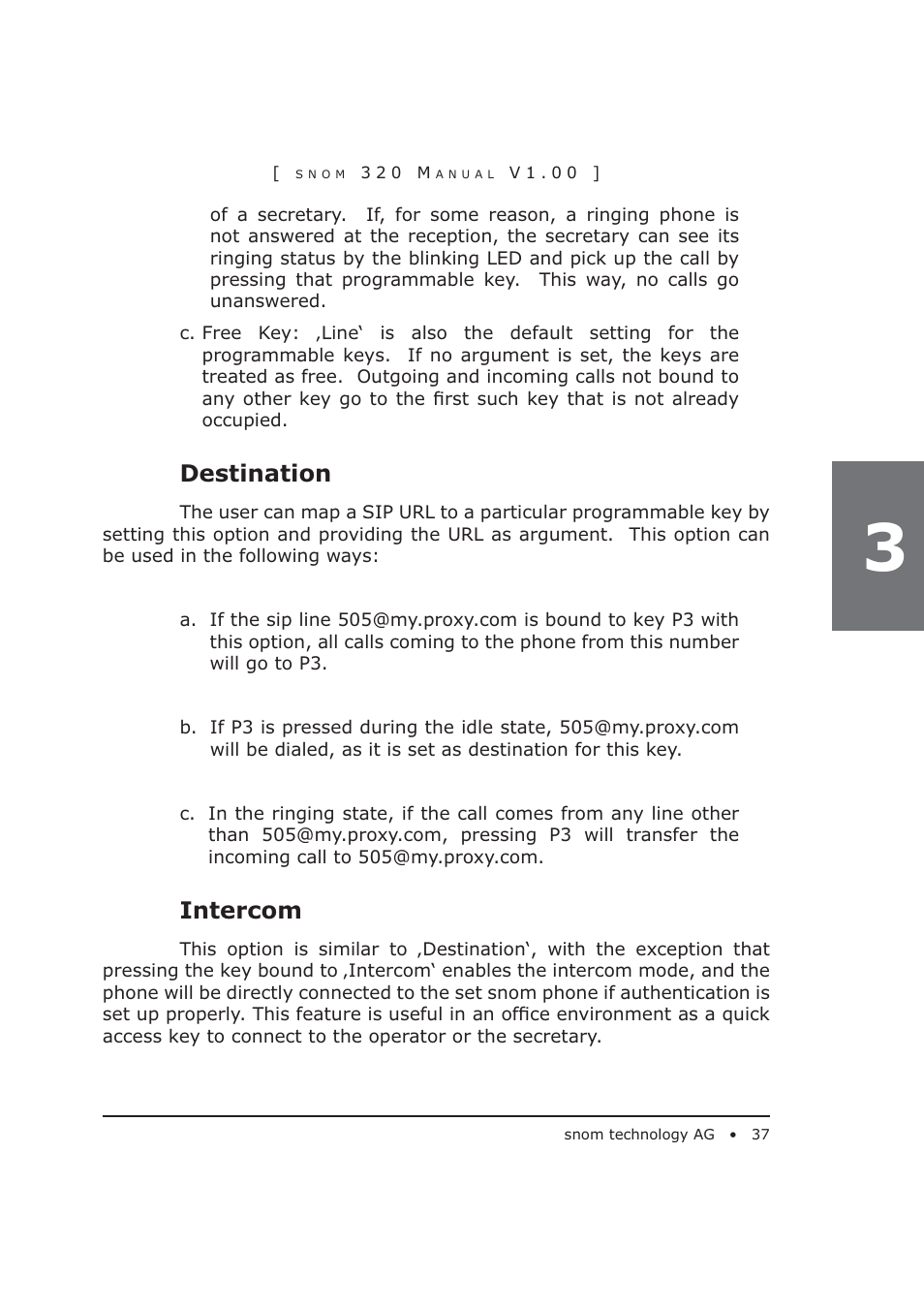 Destination, Intercom | Snom 320 User Manual | Page 37 / 108