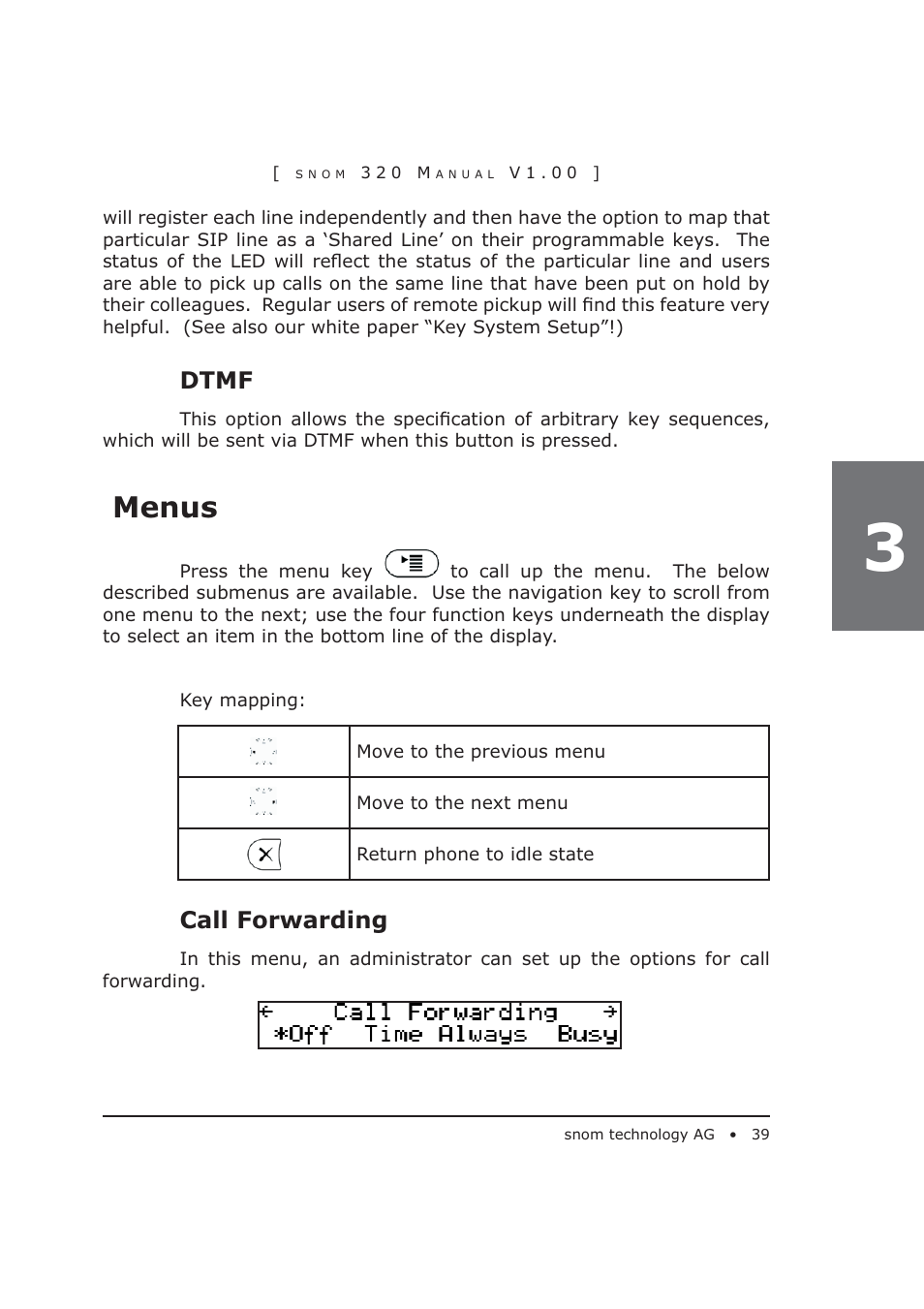 Menus, Dtmf, Call forwarding | Snom 320 User Manual | Page 39 / 108
