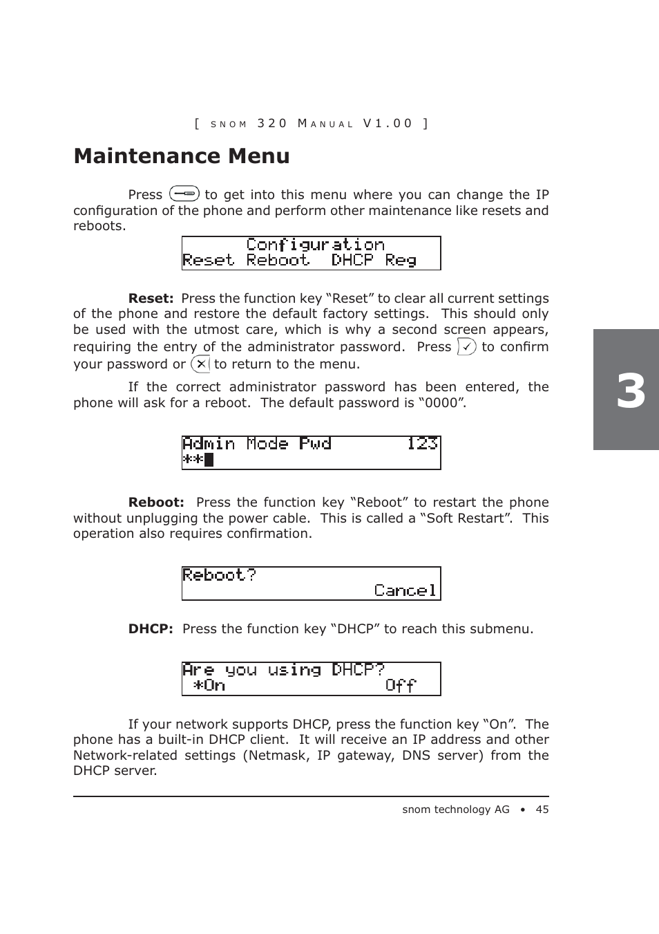 Maintenance menu | Snom 320 User Manual | Page 45 / 108