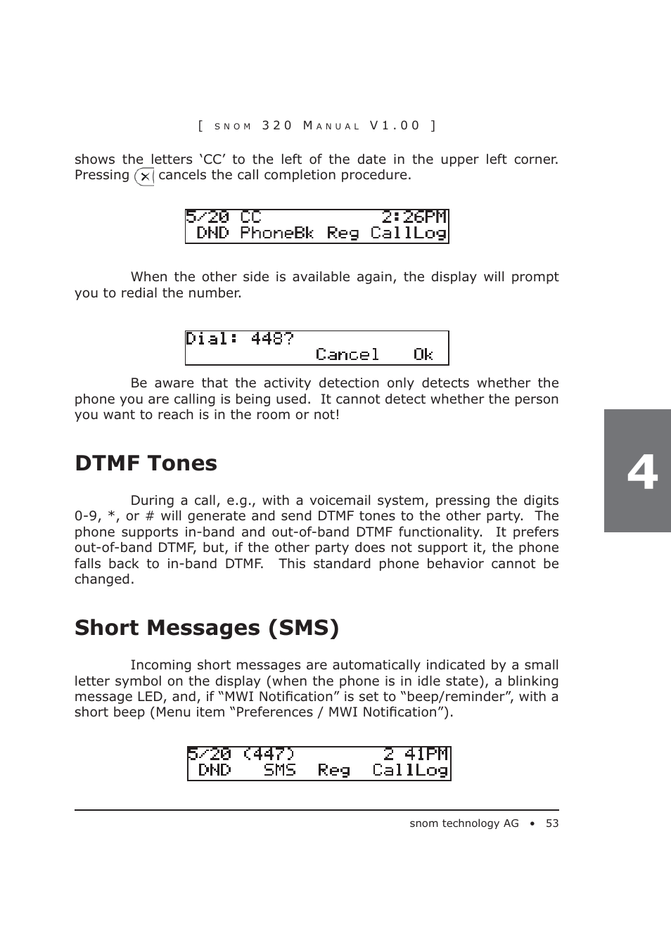 Dtmf tones, Short messages (sms) | Snom 320 User Manual | Page 53 / 108