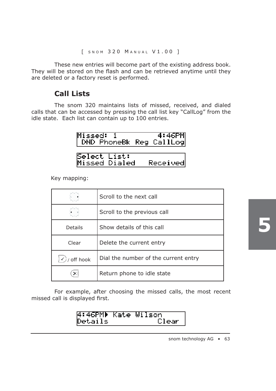 Call lists | Snom 320 User Manual | Page 63 / 108