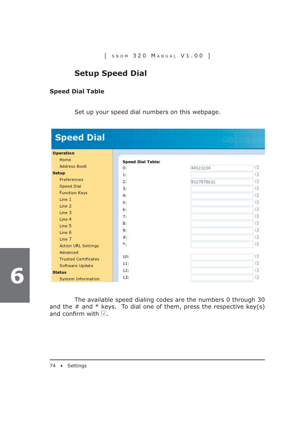 Setup speed dial | Snom 320 User Manual | Page 74 / 108