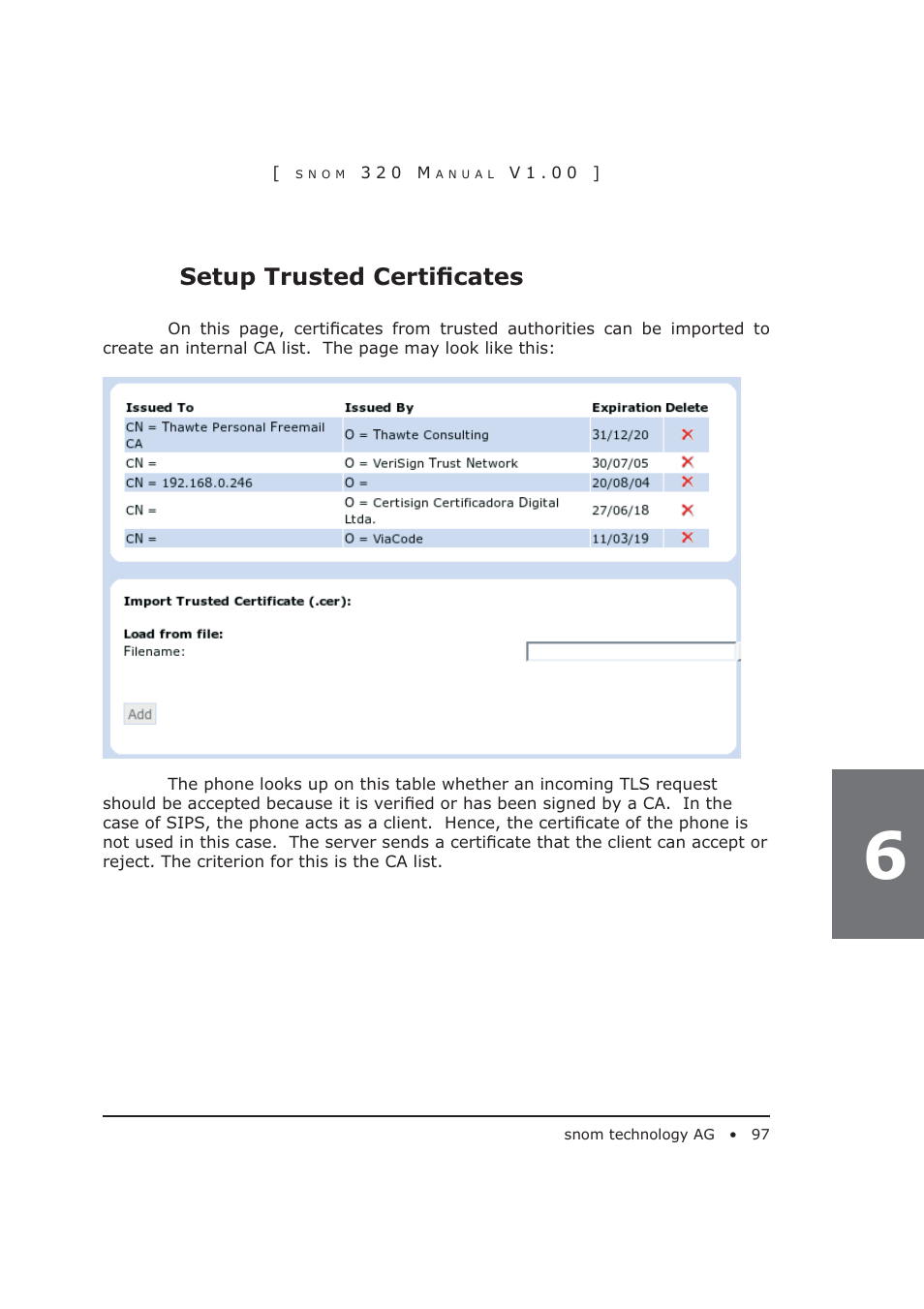 Setup trusted certiﬁ cates | Snom 320 User Manual | Page 97 / 108