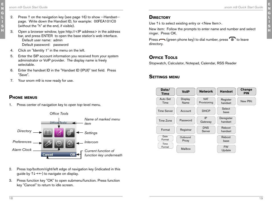 Phone menus | Snom M9 User Manual | Page 10 / 61