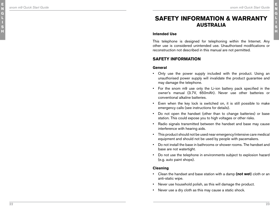 Safety information & warranty australia, Safety information & warranty, Australia | Snom M9 User Manual | Page 12 / 61