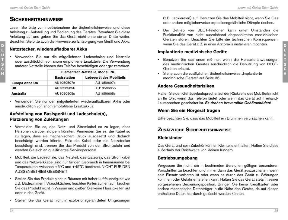 Sicherheitshinweise | Snom M9 User Manual | Page 18 / 61