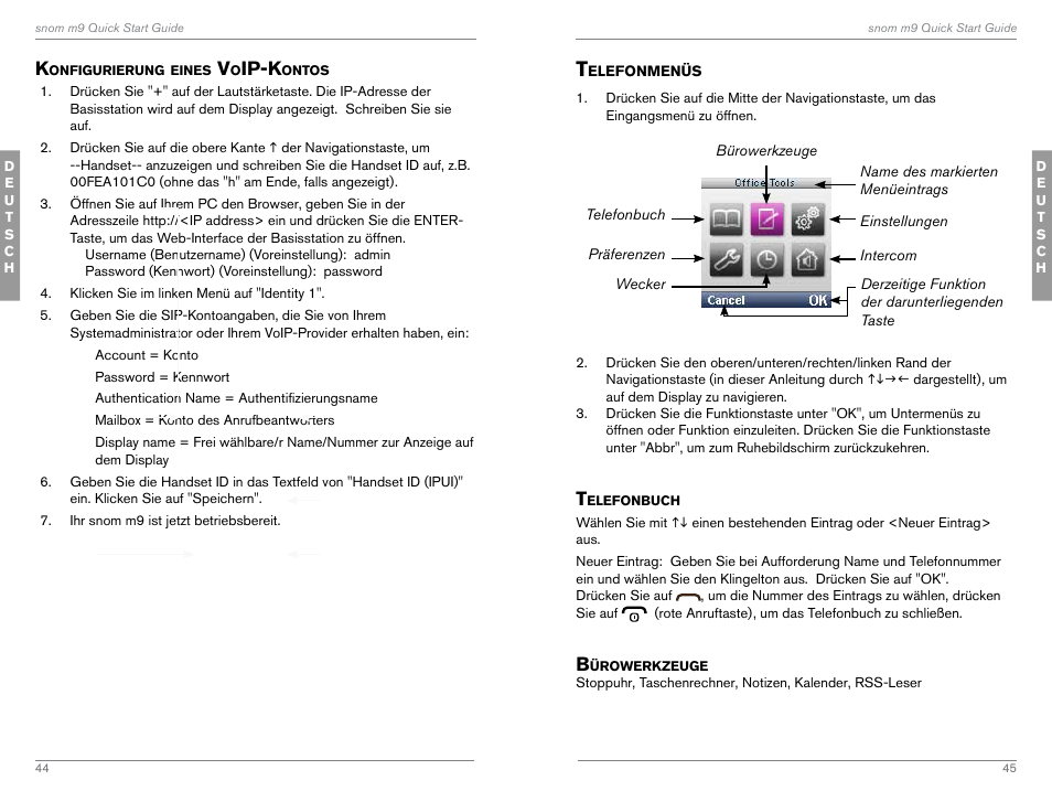 Konfigurierung eines voip-kontos, Telefonmenüs, Ip-k | Snom M9 User Manual | Page 23 / 61