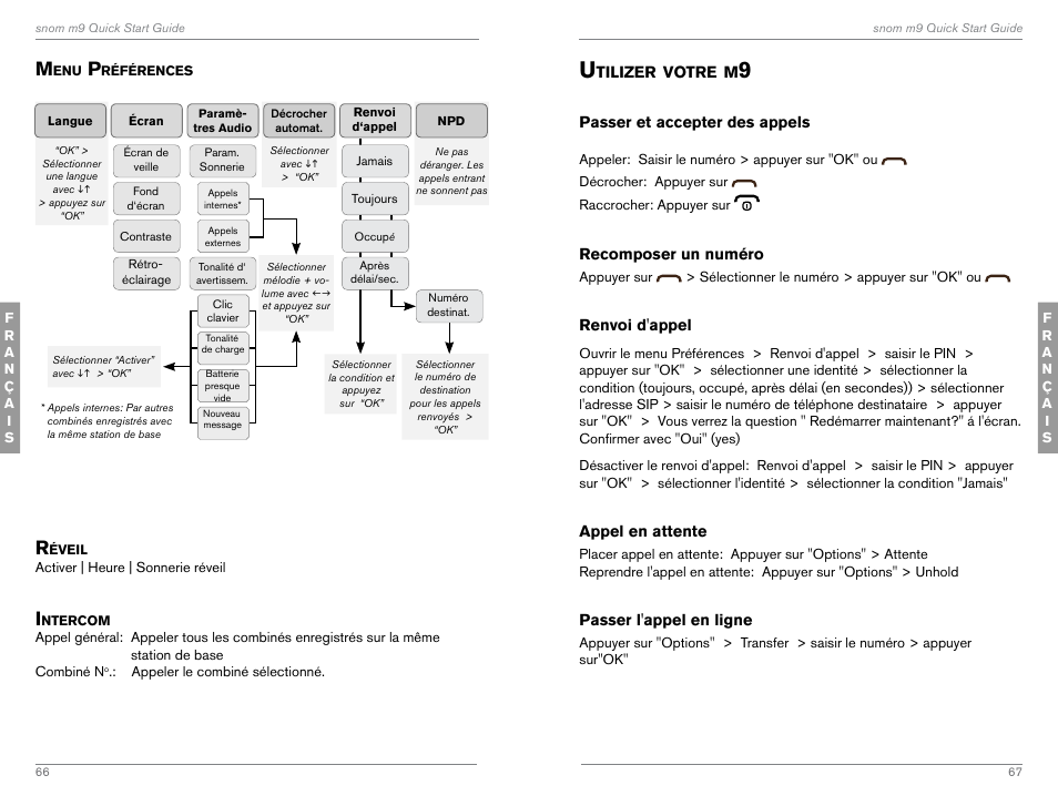 Utilizer votre m9, Fonctions de base | Snom M9 User Manual | Page 34 / 61