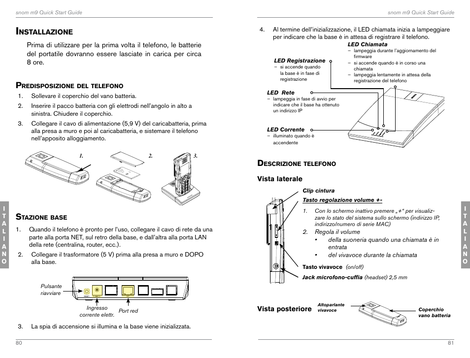 Installazione, Predisposizione del telefono, Stazione base | Descrizione telefono | Snom M9 User Manual | Page 41 / 61