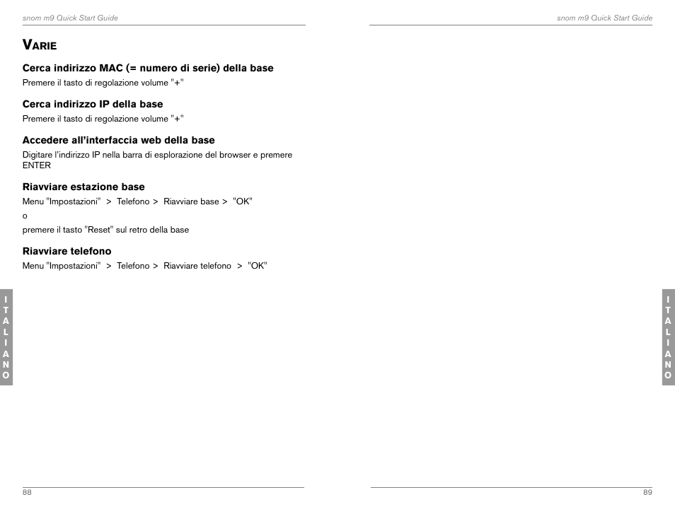 Cerca indirizzo ip della base, Accedere all'interfaccia web della base, Riavviare estazione base e il telefono | Snom M9 User Manual | Page 45 / 61